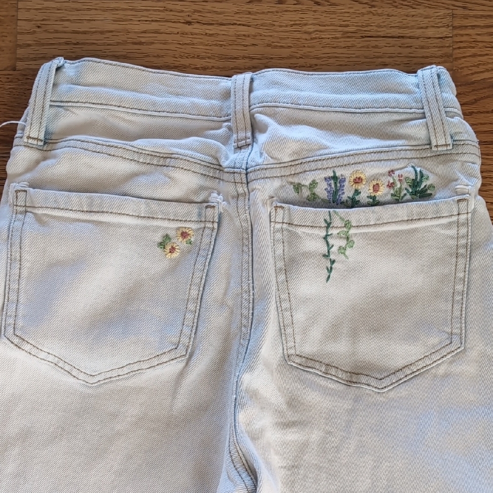 SO Wide Leg Embroidered Light Blue Denim Jeans